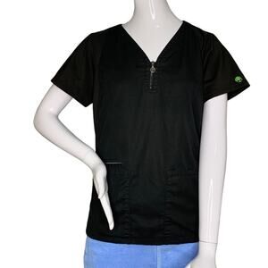 Green Label by Heeling Hands Scrub Top Size Small Black Short Sleeve